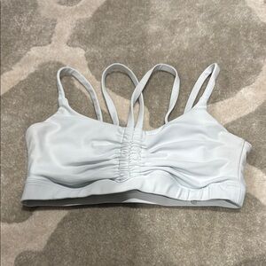 Aqua Gray Strappy Sports Bra with Ruched Front